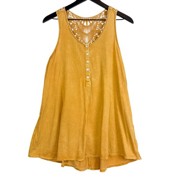 Eri + Ali Anthropologie Crochet Back Henley Tank Top Yellow - Size M - Picture 1 of 8